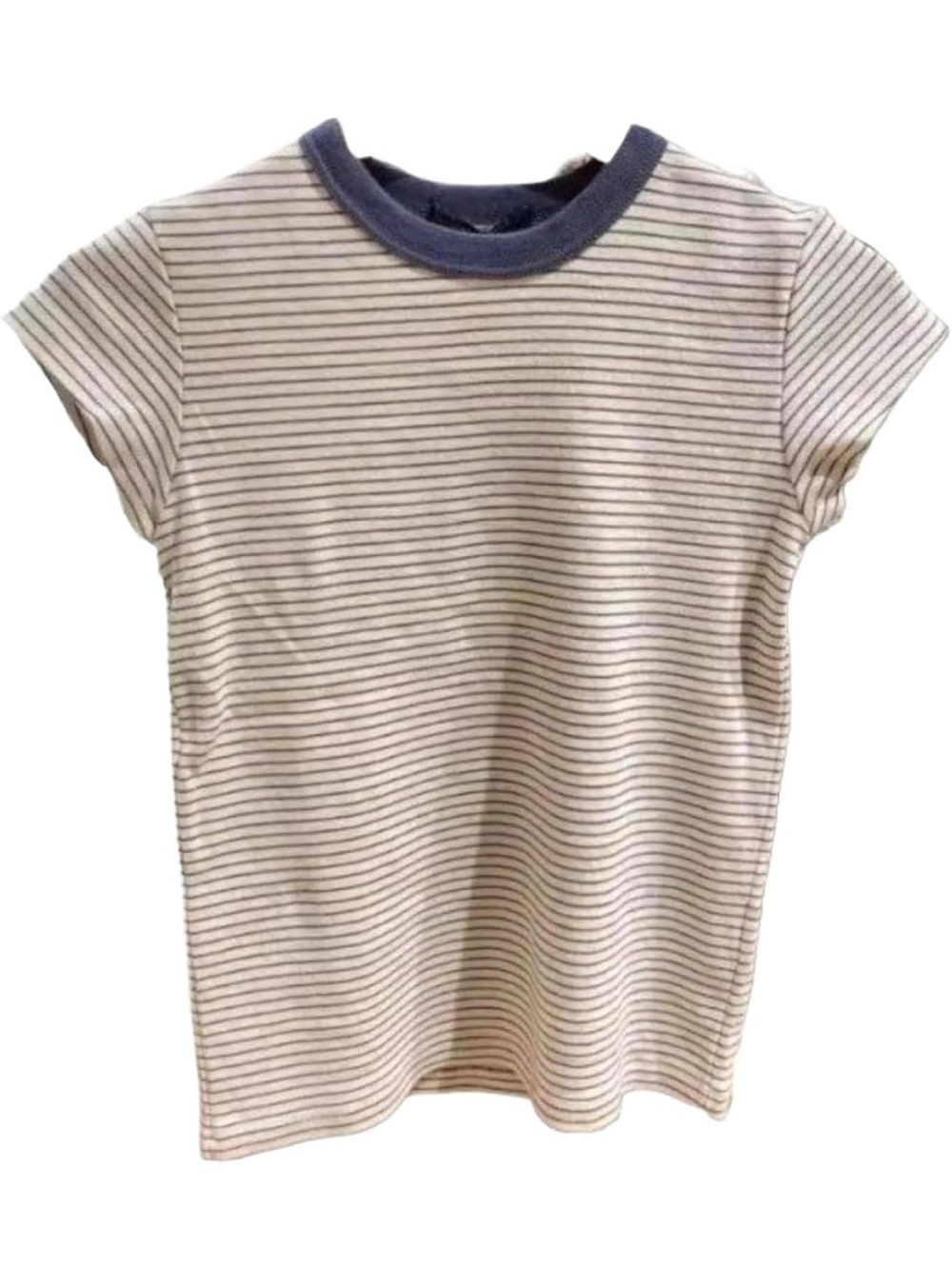 Cream & Navy Striped Ringer Baby Tee Size Large Short Sleeve